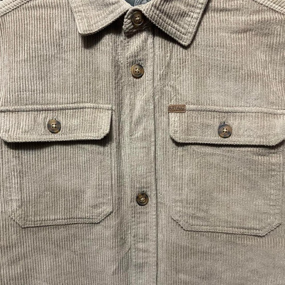 thick Brown Corduroy Buffalo David button up Flannel Vertical texture Jacket top - Picture 2 of 6